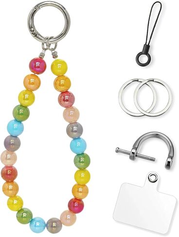 Phone Charm Strap, Glass Pearl Beaded Bracelet with Tether Tab & Metal Buckle for Cellphone, Wrist Keychain for Car Keys with D Ring for Women. in Kuwait