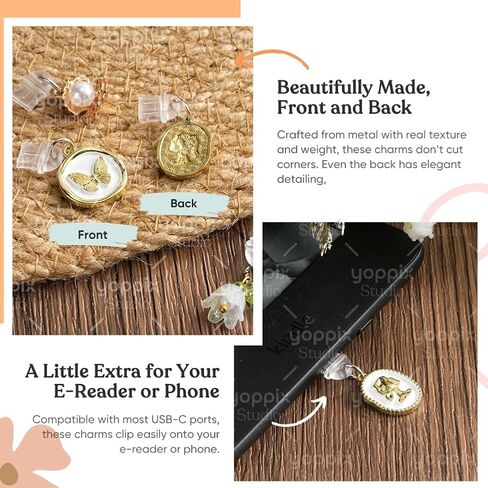 9PCS Charms for E-Reader, Dust Plug Charm Compatible with Type C Charging Port, Gift for Book Lover Readers Men Women Teachers Students, Accessories for E-Reader in Kuwait