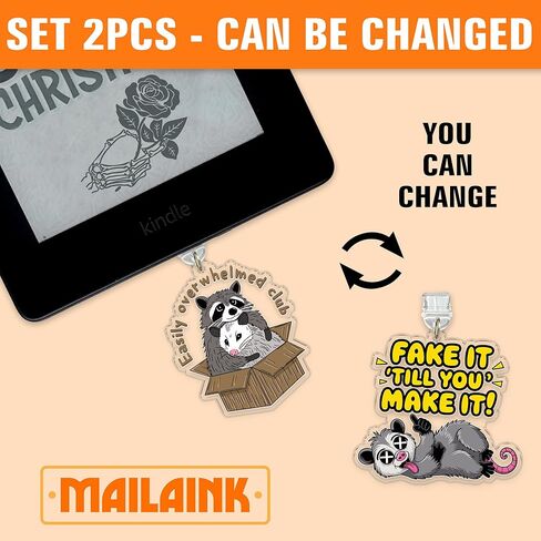 Set 2Pcs Easily Overwhelmed Club, Fake It Till You Make It Kindle Charms Dust Plug Charm 1.5 Inches Overstimulate Positive Inspiration Mental Health Sarcastic Girly Lightning/Type C Acrylic Material in Kuwait