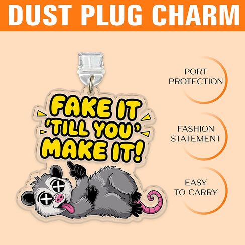 Set 2Pcs Easily Overwhelmed Club, Fake It Till You Make It Kindle Charms Dust Plug Charm 1.5 Inches Overstimulate Positive Inspiration Mental Health Sarcastic Girly Lightning/Type C Acrylic Material in Kuwait