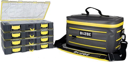 BUZBE Swarm 28 Modular Dry Bag - Customizable Fishing Tackle Carrier, Airtight, Saltwater Ready, Grey and Yellow in Saudi Arabia