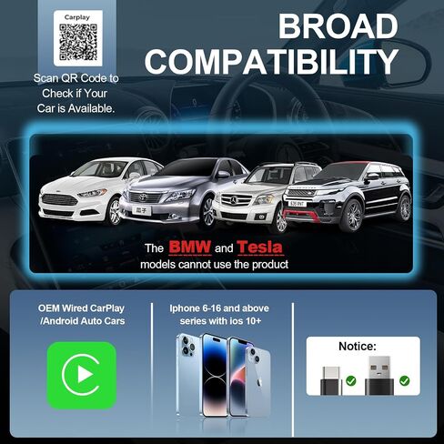 Wireless CarPlay Adapter for iPhone - Mini Plug & Play Auto Connect, 5GHz WiFi Low Latency, iOS 10+ Compatible Most CarPlay Cars (Black) in Saudi Arabia