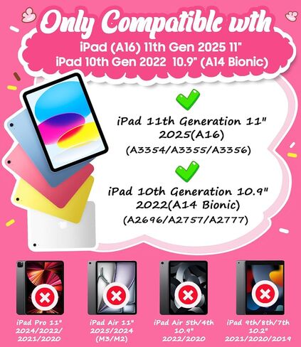 for iPad (A16) Case 11th Generation 11 inch 2025 / iPad 10th Gen 10.9 inch 2022, Heavy Duty Durable i Pad 11/10 Gen Cover with Pencil Holder/Stand for Kids Girls (Pink) in Saudi Arabia