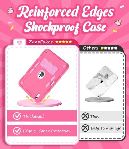 for iPad (A16) Case 11th Generation 11 inch 2025 / iPad 10th Gen 10.9 inch 2022, Heavy Duty Durable i Pad 11/10 Gen Cover with Pencil Holder/Stand for Kids Girls (Pink) in Saudi Arabia