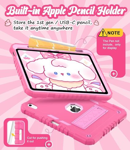 for iPad (A16) Case 11th Generation 11 inch 2025 / iPad 10th Gen 10.9 inch 2022, Heavy Duty Durable i Pad 11/10 Gen Cover with Pencil Holder/Stand for Kids Girls (Pink) in Saudi Arabia