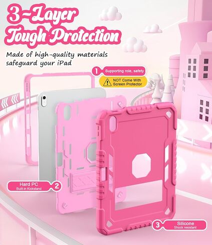 for iPad (A16) Case 11th Generation 11 inch 2025 / iPad 10th Gen 10.9 inch 2022, Heavy Duty Durable i Pad 11/10 Gen Cover with Pencil Holder/Stand for Kids Girls (Pink) in Saudi Arabia
