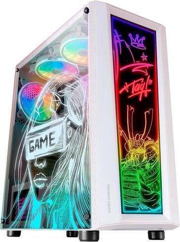MC-Art White, ATX Gaming PC Case, Double Tempered Glass Drawable, ARGB 12 Modes, 12cm Fan in Kuwait