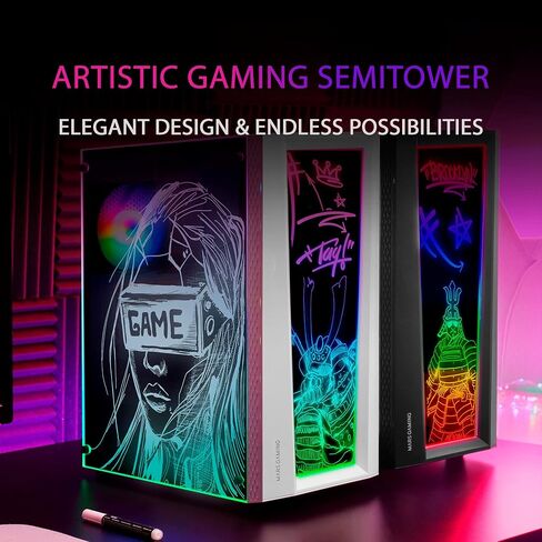 MC-Art White, ATX Gaming PC Case, Double Tempered Glass Drawable, ARGB 12 Modes, 12cm Fan in Kuwait