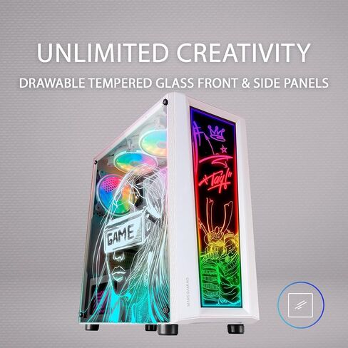 MC-Art White, ATX Gaming PC Case, Double Tempered Glass Drawable, ARGB 12 Modes, 12cm Fan in Kuwait