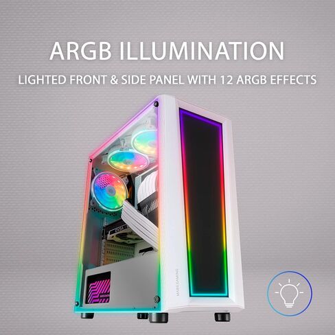 MC-Art White, ATX Gaming PC Case, Double Tempered Glass Drawable, ARGB 12 Modes, 12cm Fan in Kuwait