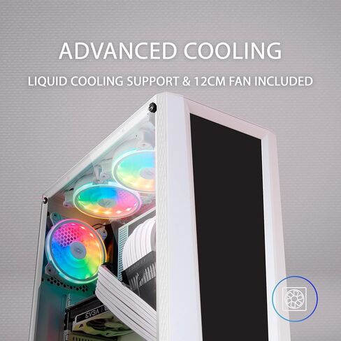 MC-Art White, ATX Gaming PC Case, Double Tempered Glass Drawable, ARGB 12 Modes, 12cm Fan in Kuwait