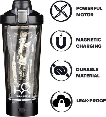 Electric Shaker Bottle 20oz: Automatic Clump-free Nutrition Powder Vortex Blender Cup with Magnetic Charging - Leakproof & Quiet Protein Mixer - Black Portable Gym Gifts for Athletes/Gym in Saudi Arabia