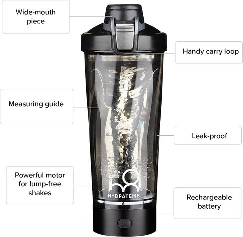 Electric Shaker Bottle 20oz: Automatic Clump-free Nutrition Powder Vortex Blender Cup with Magnetic Charging - Leakproof & Quiet Protein Mixer - Black Portable Gym Gifts for Athletes/Gym in Saudi Arabia