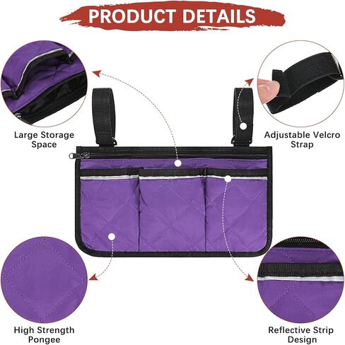 12.8 "X7" Beach Chair Recrest Bag [1 pack] - Polyester Polyester مقاومة للماء قابلة للتعديل مع تعديل الشريط العاكس الشاطئ منظم استخدام كراسي التخييم والاستاد والفناء [الأرجواني] in Kuwait