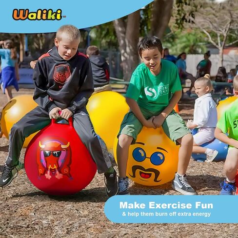 WALIKI Toys Hopper Ball for Kids (Hippity Hop Ball, Hopping Ball, Bouncy Ball with Handles, Sit & Bounce, Kangaroo Bouncer, Jumping Ball, Red, Pump Included) (Ages: 16-101 (29"/75CM)) in Kuwait