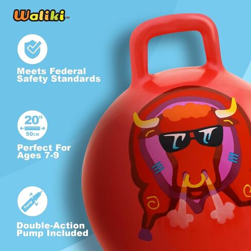 WALIKI Toys Hopper Ball for Kids (Hippity Hop Ball, Hopping Ball, Bouncy Ball with Handles, Sit & Bounce, Kangaroo Bouncer, Jumping Ball, Red, Pump Included) (Ages: 16-101 (29"/75CM)) in Kuwait