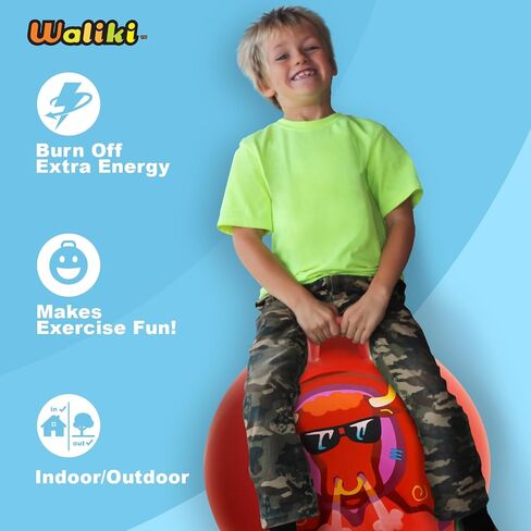 WALIKI Toys Hopper Ball for Kids (Hippity Hop Ball, Hopping Ball, Bouncy Ball with Handles, Sit & Bounce, Kangaroo Bouncer, Jumping Ball, Red, Pump Included) (Ages: 16-101 (29"/75CM)) in Kuwait