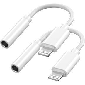 2 Pack [Apple MFi Certified] Lightning to 3.5 mm Headphone Jack Adapter, for iPhone 3.5mm Headphones/Earphones Jack Aux Audio Adapter Dongle for iPhone 14 13 12 11 XS XR X 8 7 iPad, Support All iOS