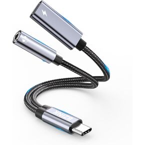 USB C to 3.5mm Female Headphone and Charger Adapter, 2-in-1 Type USBC to Aux Audio Jack Hi-Res DAC Adapter and Fast Charging Dongle Cable Compatible with iPhone 16/15 Pro Max,Galaxy S22 S21 S20 Pixel