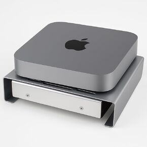 Aluminum Stand with Cooling Fan, Compatible with Mac mini - Desktop Organizer for Router, Switch, TV Box, Mini PC - Heat Dissipation Design for Home/Office Use (Silver)