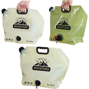 2PCS Camping Portable Folding Water Bag,Outdoor Water Storage Container with Adjustable Faucet, BPA-Free Food Grade Material, 8L Large Capacity Camping Water Carrier (Beige/Military Green Random)