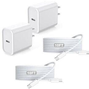 iPhone 16 15 chargers ، 2pack USB C Charger Charger Charger Charger Charger Fast مع Cable USBC 10ft to C المنسوجة لـ iPhone 16/16e/16 Pro/16 Pro Max/16 Plus/iPhone 15/15 Pro/15 Pro Max ، iPad Pro/Air/Mini