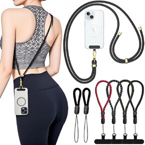 Phone Lanyard Crossbody ، 30 "حزامًا قابل للتعديل ، أحزمة المعصم ، 8" ، وسلاسل أصابع صغيرة مع رقعة هاتفية عالمية ، وحل مضاد للسرقة للرجال والنساء ، والاستخدام الداخلي/الخارجي ، وعب العلبة