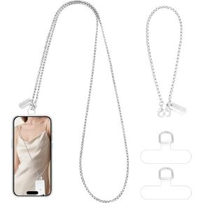 Universal Phone Lanyard Crossbody, Metal Cell Phone Chain Crossbody Strap with Tether Tab, for iPhone 16 and Most Smartphones, iPhone Lanyard for Women Girls Party Shopping Traveling, Gold