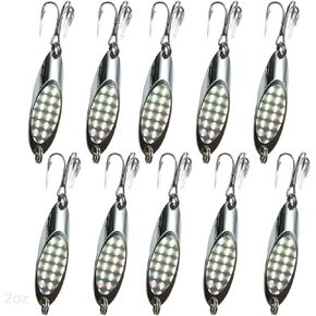 10pcs 2oz Fishing Kast Spoon with a Treble Hook Fish Chrome Jig Bait Lures Holographic Laser Silver Tape Kast Master Style Champ Spoons - Fish WOW!