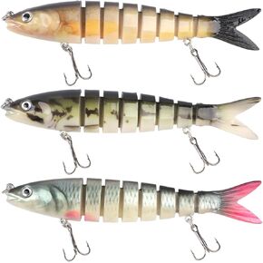3PCS Realistic Multi Jointed Fishing Lures kit, Sharp Triple Hook Fishing Gear for Bass, Trout, Crappie, Walleye, Pike, Bluegill, Slow Sinking em Freshwater, Saltwater, THOUISLAND