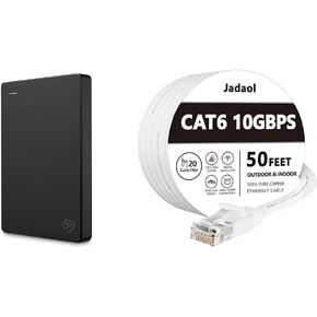 Seagate 1TB Portable External Hard Drive, Jadaol 50 ft Cat6 Ethernet Cable, Clips - HDD for PC, Mac, Gaming