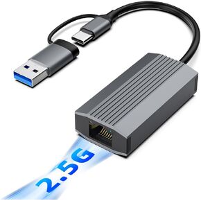 2.5G USB C USB 3.0 Ethernet Adapter, Ethernet Adapter for Laptop, Aluminum, Type C (Thunderbolt 4/3 Compatible) to RJ45 Network Internet, Compatible for NAS, MacBook Air/Pro, XPS, iPhone 16/15 Pro