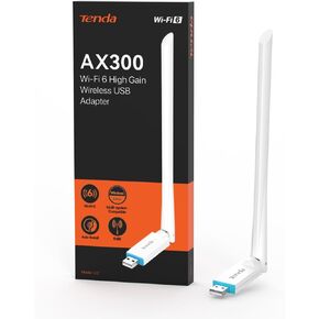 Tenda AX300 WiFi Adapter WiFi 6-286Mbps 2.4GHz, 6dBi High Gain Antenna, Wireless WiFi Adapter for Windows 11/10/7/Linux(3.10-6.14) USB WiFi Dongle (U2)