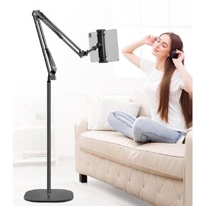Tablet Floor Stand, Overhead Bed iPad Floor Stand with Stable Base, 360° Rotation Adjustable Tablet Holder for Bed, Compatible with iPad, Kindle, Galaxy Tab, Phones (4.7''-12.9'')