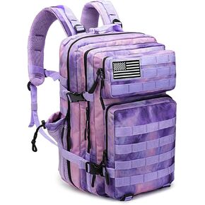 Military Tactical Backpack 45L Bug Out Bag Assault Pack Molle Daypack Hiking Gym Rucksack with Bottle Holder(Purple tie dye)