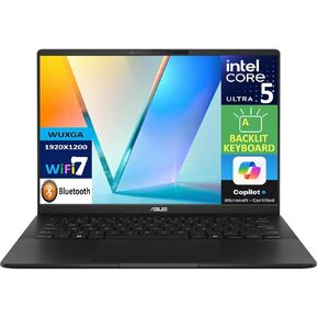ASUS Vivobook S 14 AI Powered Laptop 14.0" AMOLED WUXGA Display (Intel Ultra 5-226v, 16GB LPDDR5X, 512GB SSD, Intel Arc, Backlit KB, 2 Thunderbolt 4, WiFi 7, Webcam, Bluetooth 5.4, Win 11 Home)