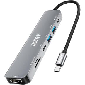 IKERY 7 in 1 USB-C Hub,4K HDMI,100W PD Charging, 2 USB 3.0 Ports & SD/TF Card Reader - Type-C Docking Station for MacBook/iPhone/iPad
