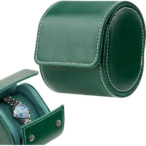 PU Leather Watch Case ، صندوق ساعة بيضاوي واحد من فتحة الفتحة مع وسادة ، تخزين ساعة الإغلاق المفاجئة يناسب الساعات والساعات الذكية ، منظم الساعات المدمجة عتيقة للرجال والنساء (الأخضر)