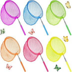 Sosation 6 Pcs Kids Telescopic Butterfly Fishing Nets Colorful Bug Catching Nets Outdoor Tools for Catching Butterfly Insects Bug Fish Ladybird, Extendable from 15 Inch to 34 Inch