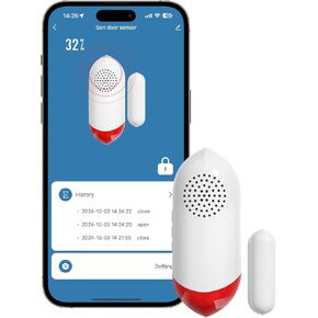 Smart WiFi Door Alarm When Open for Freezer Fridge Refrigerator, Door Alarm Sensor - App Alerts to Phone, 0 - 120dB Adjustable Siren with Light, 0 - 60s delay, Scheduled Arm/Disarm