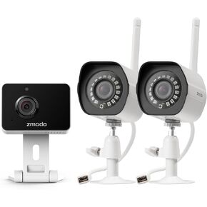 Zmodo Cameras for Home Security (Indoor & Outdoor Camera Bundle), 1080p HD, IP Camera Wireless WiFi, Motion Detection, Two-Way Talk, Night Vision, Remote View, Cloud Service, Work with Alexa/Google