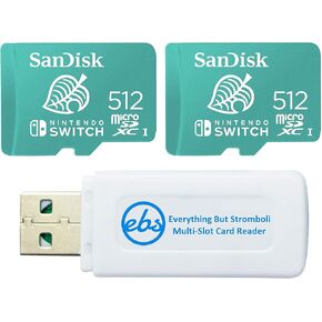 SanDisk 512GB Nintendo Switch Memory Card (2 Pack) Works with Nintendo Switch OLED Model (SDSQXAO-512G-GNCZN) U3, Class 10, 4K UHD Bundle with (1) Everything But Stromboli MicroSDXC & SD Card Reader