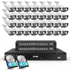 ZOSI 32 Channel 4K PoE Security Camera System, 32x 8MP Spotlight Commercial Cameras Outdoor Indoor, Face Person Vehicle Detection, 2 Way Audio, 32CH 4K Surveillance NVR with 8TB HDD for 24/7 Recording
