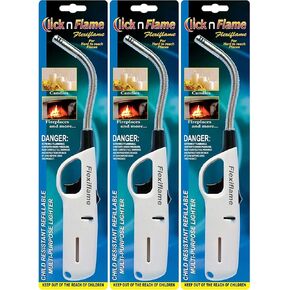 3 Pack Long Flexible Lighter, Refillable Butane, White, Modern Style, Plastic Core, Metal Alloy