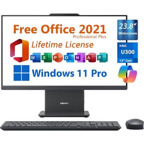 Lenovo All-in-One AIO Desktop, 23.8" FHD, Free Microsoft Office, Copilot AI Chat, 13th Gen Intel 5-Core U300 4.4GHz, 16GB DDR5, 1TB SSD, Ethernet, USB-C, WiFi-6, Wireless KB&Mouse, Windows 11 Pro