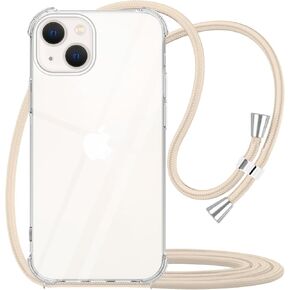 YESPURE for iPhone 13 Pro Max Clear Case Adjustable Shoulder Neck Crossbody Lanyard Strap Cover Women Girls Soft Slim Protective Hanging Phone Mobile Case for iPhone 13 Pro Max - Beige