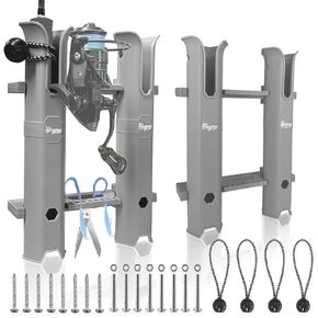 Hlogree Fishing Rod Holder for Boats,Kayak Crate,Cooler,Fishing Tube Rod Holder Bracket,Pole Tube 4 Rod Rack with Screws,Side-Mount Plastic Fishing Pole Rack Holder (Holds 4 Rods)