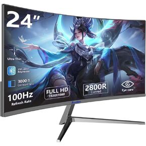 24 بوصة منحنية مراقبة كمبيوتر الألعاب FHD 1920x1080p 100Hz معدل التحديث 16: 9 نسبة العرض إلى الارتفاع حرة مزامنة الميل الميل التجربة المرئية لدعم العمل Wallmount (75x75mm)