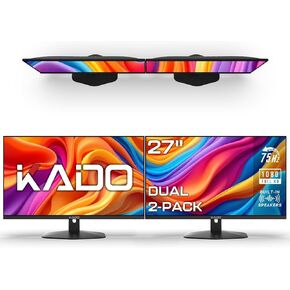 Kado Dual Monitor Setup - 2-Pack 27" 1920x1080 Computer Monitor 75Hz VESA Mount HDMI Office Gaming Hybrid Built-in Speakers (E27X Dual Series)