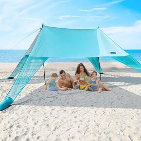 INSTANTENT® Large Portable Beach Shade Canopy- 15X9 FT Easy Setup, UPF50+ Protection, Ultra-Stable Gull-Wing Beach Tent (Turquoise)